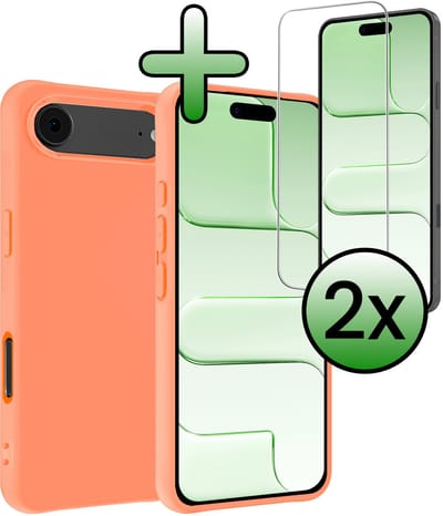Hoesje Met 2x Screenprotector - Geschikt voor Apple iPhone Air - Sterk & Shockproof - Back Cover - Siliconen Case - Telefoon Hoes - Perzik