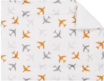 BINK Bedding Boxkleed Planes Oker 80 x 100 cm - vulling fiberfill 400 grams - speelkleed - parklegger - katoen - vliegtuig - geel - lichtgrijs - donkergrijs - wit