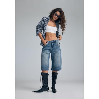 Stradivarius Denim bermuda wide-leg met grote zakken  MIDDENBLAUWE DENIM WASSING 34
