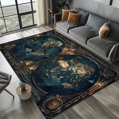 Retro Marine Nautische Kaart Kompas Tapijt Vloerkleed voor Huis Woonkamer Slaapkamer Bank Deurmat Decor, Vloermat 80*160cm