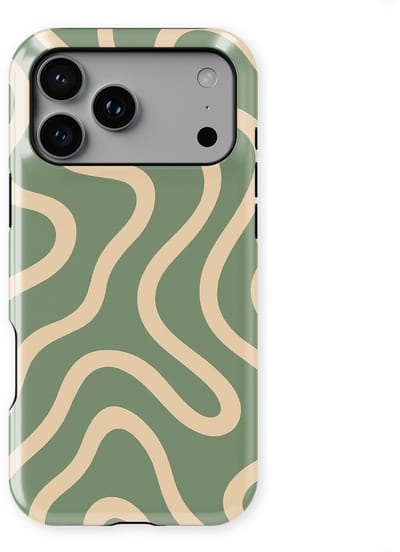 DripCase Curvy Lines Hoesje geschikt voor iPhone 17 Pro | Backcover met Mag | Design Tough Case geschikt voor iPhone 17 Pro Olive Drift
