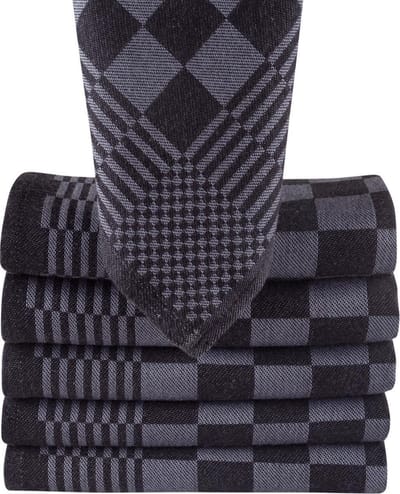 Homéé Theedoeken Blokdoeken pompdoeken antraciet / zwart 65x65 cm set van 6 stuks