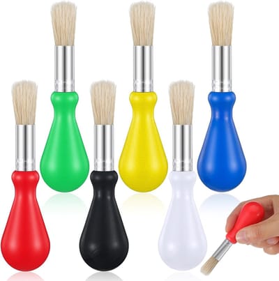 Set van 6 Korte Verfkwasten voor Kinderen, Wasbare Schilder- en Tekenkwasten met Ronde Handvatten voor Creatieve Kunstprojecten en Activiteiten