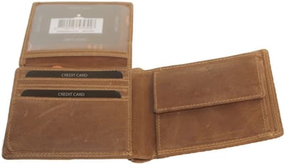OI Hunter bruine leren heren portemonnee klep links en klep rechts / Hunter bruine billfold laag model veel pasjes / platte heren beurs / anti skim / bruin leer / 110H