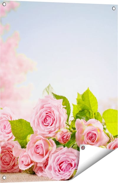 Gards Tuinposter Boeket Roze Rozen Bloemen - 60x80 cm - Tuindoek - Tuindecoratie - Wanddecoratie buiten - Tuinschilderij