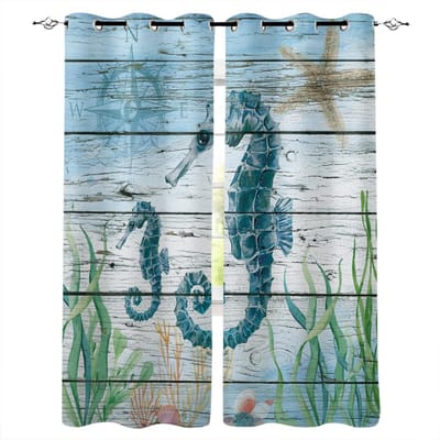 Zeedier Zeepaard Zeewier Raamgordijnen Slaapkamer Keuken Gordijnen Paneelgordijnen voor Woonkamer Kerst Huisdecoratie 135W x 60H(cm)