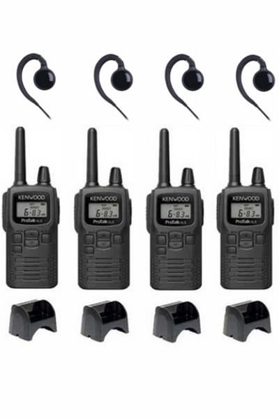 Set van 4 Kenwood PKT-300 ProTalk XLS IP52 PMR446 mini portofoons en C-ring oortje