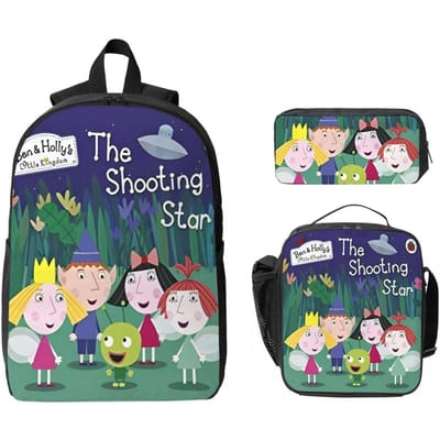 Ben En Holly Cartoon Kinderrugzak Lunchbox Etui voor Jongens Meisjes Kleuterrugzakken Kawaii Schooltas Boekentas Set black