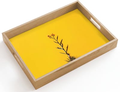 Dienblad hout 40x30 cm - Schootdienblad - Zand - Plant - Geel - Minimalitisch - Borrelplank rechthoek - Plateau dienbladen