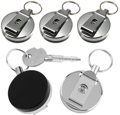 Fako Bijoux - Uittrekbare Sleutelhanger Met Koord - Skipashouder - Staaldraad - 40mm - 5 Stuks