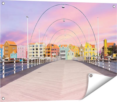 Gards Tuinposter Willemstad Gekleurde Huisjes in Cura�ao - 80x60 cm - Tuindoek - Tuindecoratie - Wanddecoratie buiten - Tuinschilderij