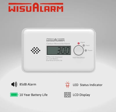 Wisualarm HY-GC20B Koolmonoxidemelder Incl. batterij (10 jaar) werkt op batterijen Detectie van Koolmonoxide