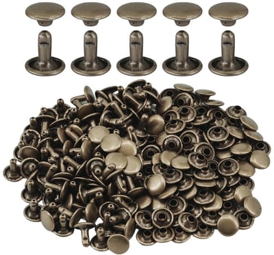 Dailygoods- Klinknagels 100 Stuks - 9 x 9 mm - Dubbele Klinknagels - Antiek Brons - Nikkelvrij Koper - Ideaal voor Lederhandwerk - Klinknagel