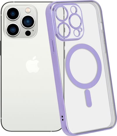 ShieldCase telefoonhoesje geschikt voor Apple iPhone 14 Pro hoesje transparant Magneet metal coating - paars - Backcover case doorzichtig - Shockproof hoesje - Met oplaad ring