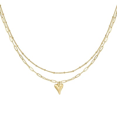 Yehwang Loving layers ketting - goud - hartje - stainless steel - waterproof - kerstcadeau - kerst - cadeau - dames