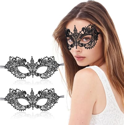 Zwarte Laarzenmasker Set van 2, Venetiaanse Kantmaskers voor Vrouwen, Sexy Oogmaskers voor Halloween, Carnaval en Feestelijke Kostuums