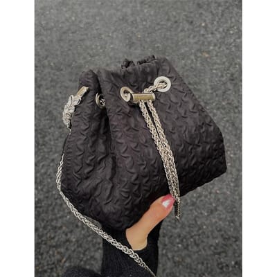Version Coréenne de Sac à Main Chaîne Strass pour Femmes Mode Haut de Gamme Sac Seau à Cordon Sac Bandoulière Doux de Niche pour Femmes black