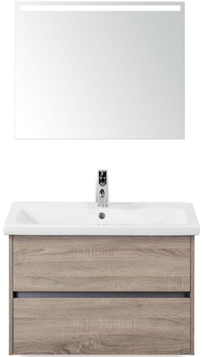Como Badmeubelset 80 cm - Greeplijst in Kleur Grijs Eiken - Keramische Wastafel Wit met Sence Spiegel