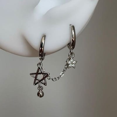 1Pcs Argent Couleur Étoile Chaîne Double Trou D'oreille Oreille Os Clou Y2K Mode Hottie Boucles D'oreilles Pour Femmes Bijoux gray