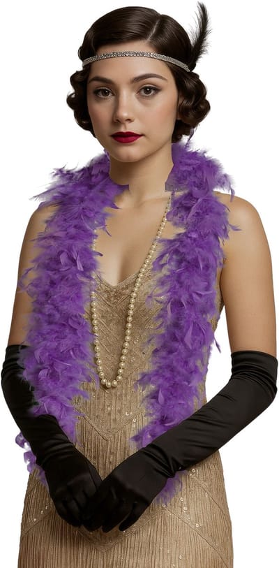 Fiestas Guirca Carnaval verkleed boa met veren - paars - 80 gram - themafeest - Glitter and Glamour - volume veertjes