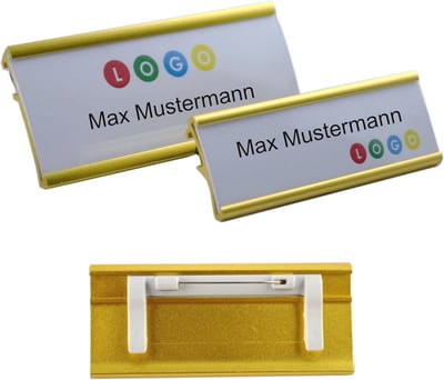 Aluminium naamplaatje goudkleurig 65 x 22 mm of 72 x 32 mm | Zelf beschrijfbaar en vormgeven
