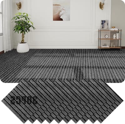 Set van 30 Zelfklevende Tapijttegels 30 x 30 cm voor Kantoor, Woonkamer en Balkon in Grijs en Zwart