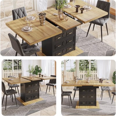 Uitschuifbare eettafel 110-140 x 80 x 75 cm - voor eetkamer - keuken of terras - voor zes personen - tafelblad met houtnerf