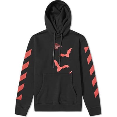 OFF-WHITE Diagonale Mouw Vleermuis Slim Fit Hoodie Zwart Rood Unisex Streetwear OMBB034E19D250071020 S black