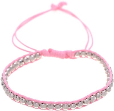 Behave - Armband - Verstelbaar Koord Armbandje - Roze met Zilverkleurige Kraaltjes