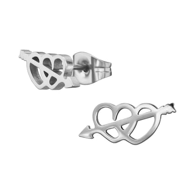 Zilver kleurige stainless steel 2 hartjes met pijl dames oorbellen | chirurgisch staal | hypoallergeen | Zilverana | RVS