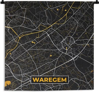 Wandkleed - Wanddoek - Waregem - Stadskaart - Kaart - Plattegrond - Goud - 180x180 cm - Wandtapijt