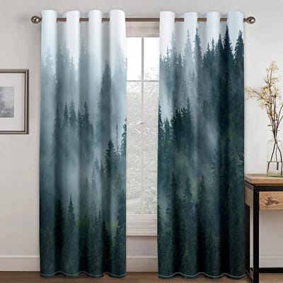 Gordijnen met bosprint Jungleboom Natuurlandschap Raamgordijnen Woonkamer Slaapkamer Waterval Links en Rechts Openslaand W60H60(CM)x2PCS&Grommet Top gray