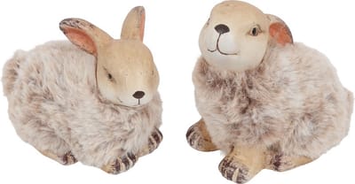 Countryfield Konijntjes met vacht Paasdecoratie Set van 2 H11.5cm