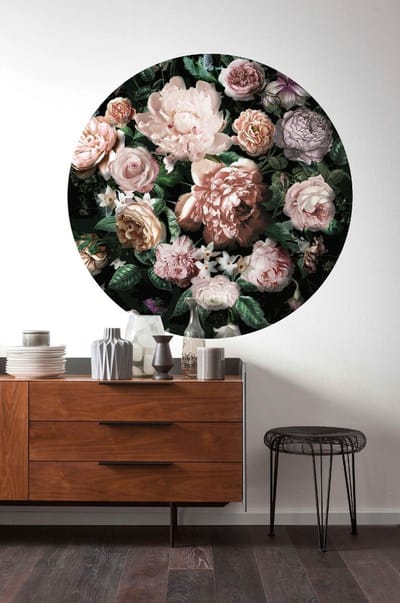 Fotobehang - Flower Couture 125x125cm - Rond - Vliesbehang - Zelfklevend