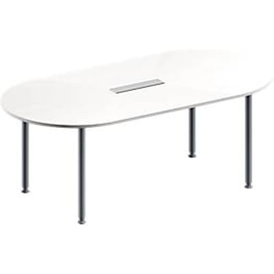 Schäfer Shop Genius Vergadertafel MODENA FLEX, in hoogte verstelbaar, 6-voudige contactdoos, ovale vorm, 4-poot ronde buis, 2000 x 1000 mm, wit
