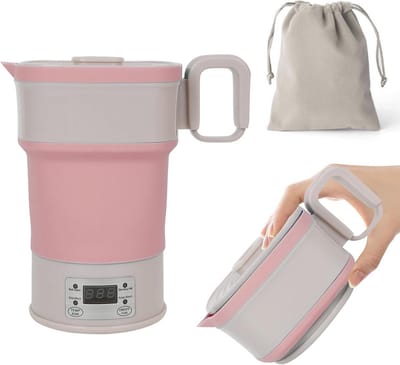 Opvouwbare waterkoker - Reis waterkoker - Kamperen en reizen - Instelbare temperatuur - 800 ml - Roze