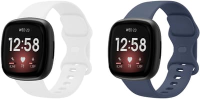 Strap-it Bundel – 2x Siliconen Horlogebandjes geschikt voor Fitbit Versa 3/4 & Sense/Sense 2 (Wit & Donkerblauw, Maat L)