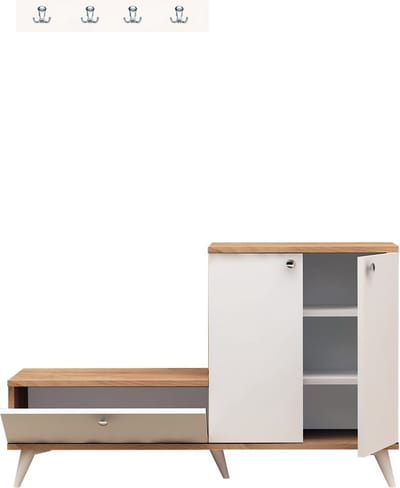 Hal Kast - Stijlvol Eiken & Wit Design - 120x76x30cm - Duurzaam Melamine Materiaal