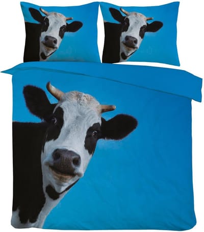 Dekbedovertrek Set- Zwart-Wit-Blauw Koe Print - Tweepersoons Lits-jumeaux -240 x 220-cm + 2 kussenslopen 60x70cm