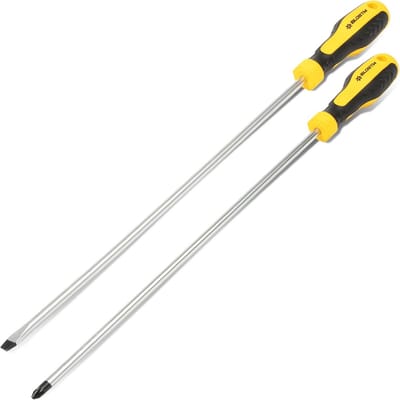 2-Delige Lange Schroevendraaier Set - Extra Lange Pozidrive en Platte Schroevendraaiers met Ergonomische Handgrepen