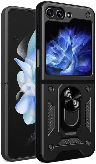 Magnetisch Hoesje Geschikt voor Samsung Galaxy Z Flip 5 | Kickstand Back Cover met Standaard | Telefoonhoesje met Ring | Beschermhoes met Magneet voor Auto Houder Zwart