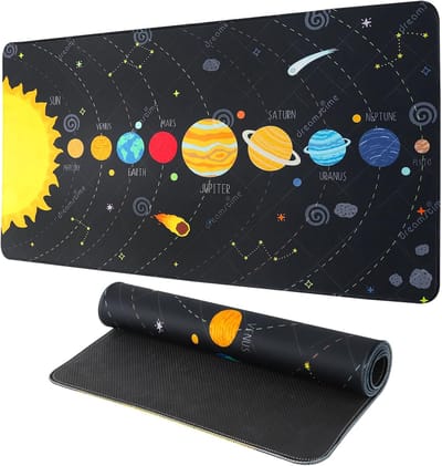 Bureauonderlegger voor kinderen, 30 x 70 cm, bureaumat, grote gaming-muismat, bureauonderlegger van de ruimteplaneet