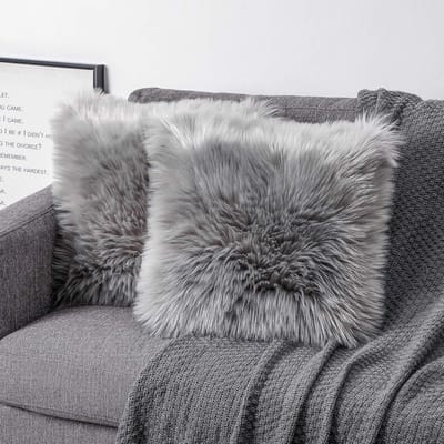 Famanu – Kunstbont kussenhoezen set van 2 (40x40 cm) – lang haar lamsvacht – zachte knuffelkussenslopen