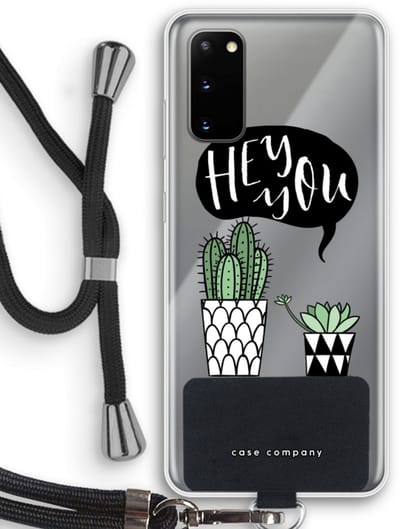 Case Company® - Hoesje met koord geschikt voor Samsung Galaxy S20 hoesje met Koord - Hey you cactus - Telefoonhoesje met Zwart Koord - Bescherming aan alle Kanten en Over de Schermrand