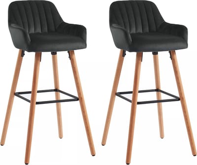 Vente-unique Set van 2 barkrukken ELEANA - Fluweel & Metaal Houteffect - Zwart L 47 cm x H 98 cm x D 52 cm