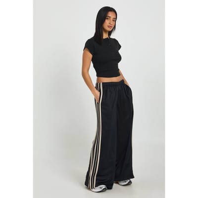 boohoo Dames Petite Zijstreep Verstelbare Manchet Wijde Pijp Jogger | Zwart | Maat: Small