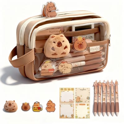 Namajunas - Capibara etui - Pennenzak - Jongens en Meisjes - Etuis voor school - Met 6 Capybara Pennen & Capybara Knuffel - 5 Lagen - school spullen