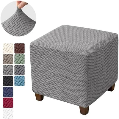 1PC Stretch Ottoman Krukhoes Jacquard Elastische Vierkante Voetsteunhoezen All-inclusive Anti-stof Voetenbank Hoezen Woonkamer S Stool cover