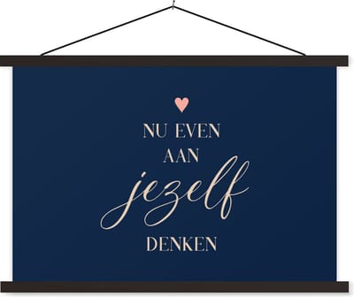 Posterhanger incl. Poster 60x40 cm - Schoolplaat - Beterschap - Quote - Hartje - Denken - Textielposter - Zwarte latten