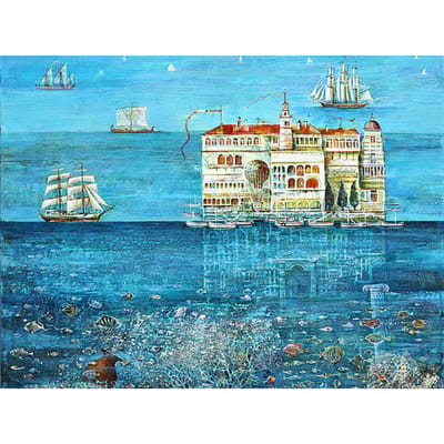 Volledige boor DIY 5D Diamond Building Boot Zeezicht Schilderij Home Decor Kruissteek 20X30CM blue